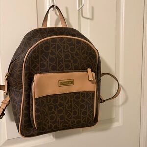 Calvin Klein Monogrammed Brown and Tan Backpack